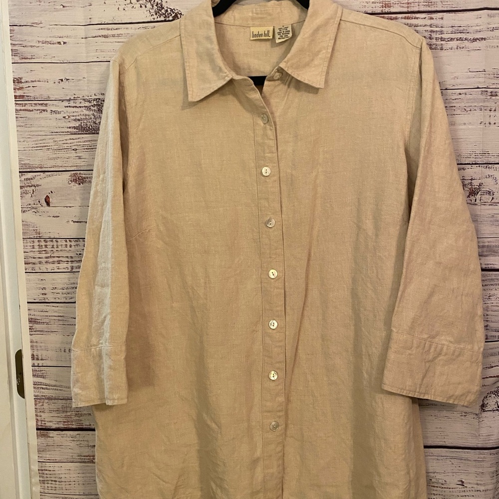 Linden Hill 100% Linen Button Up Shirt Tunic Size XL Cream  3/4 Sleeve